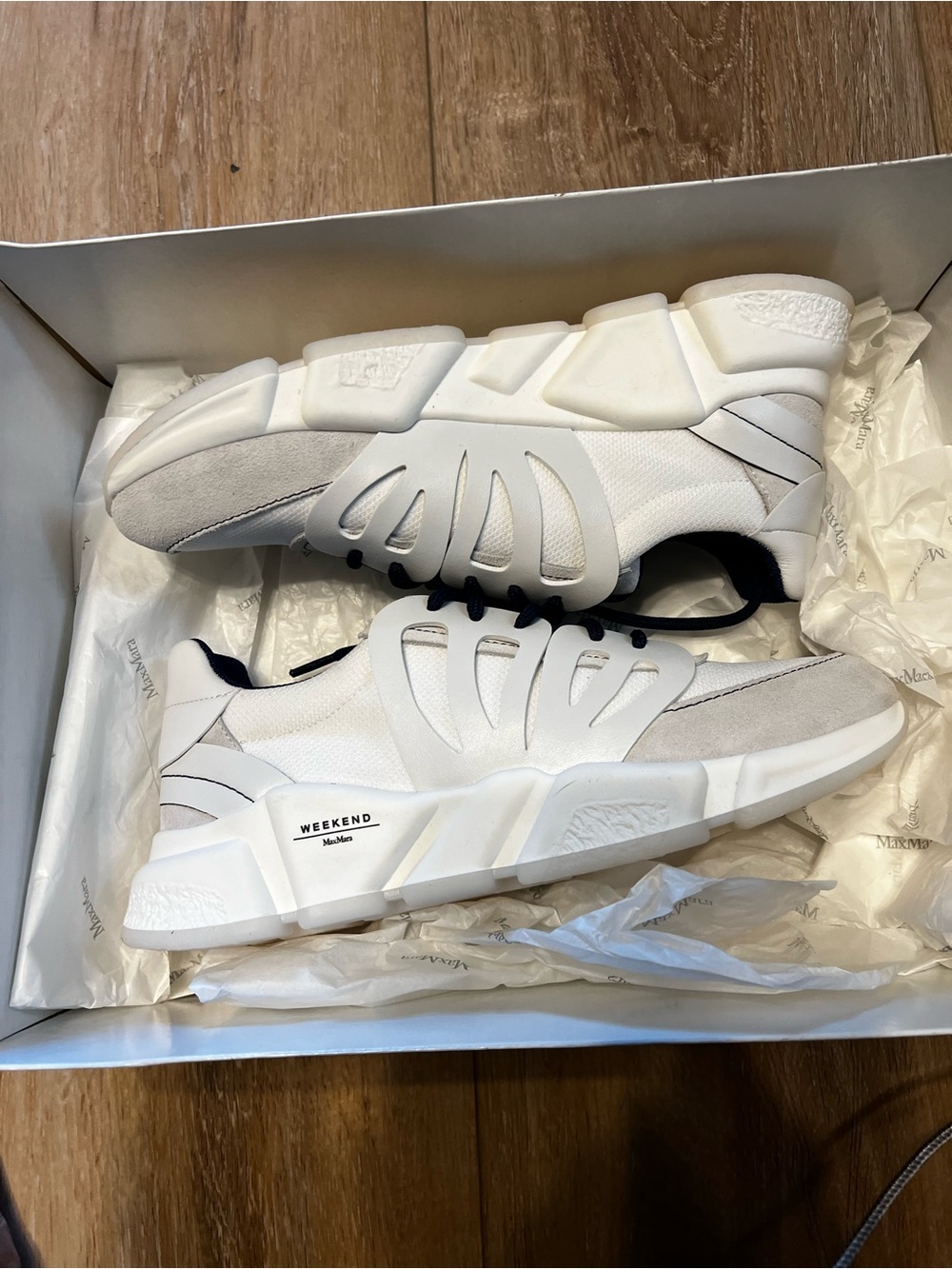 MaxMara White and Light Gray Weekend Athletic Sneakers